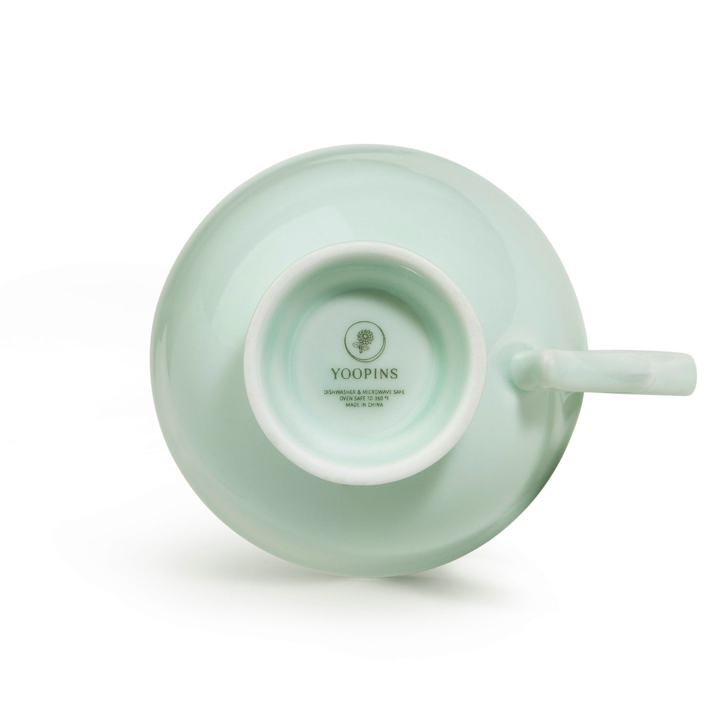 Celadon Glazed Porcelain Coffee Cup and Saucer