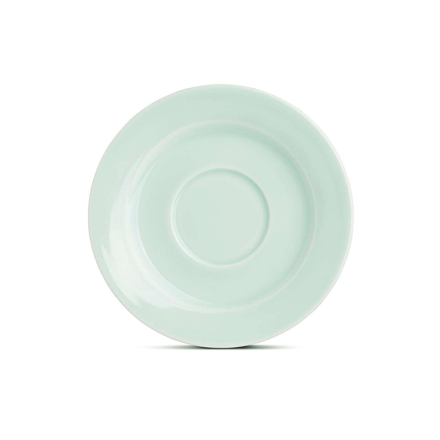 Green celadon porcelain saucer for the coffee cup sauce set, horizontal view, media 3 of 4