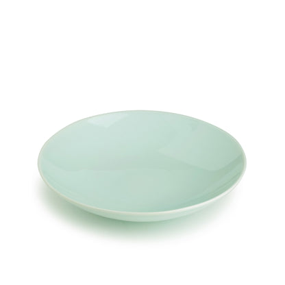 9" green celadon porcelain coupe bowl, salad bowl, soup bowl, 45 degree angle view, media 3 of 4