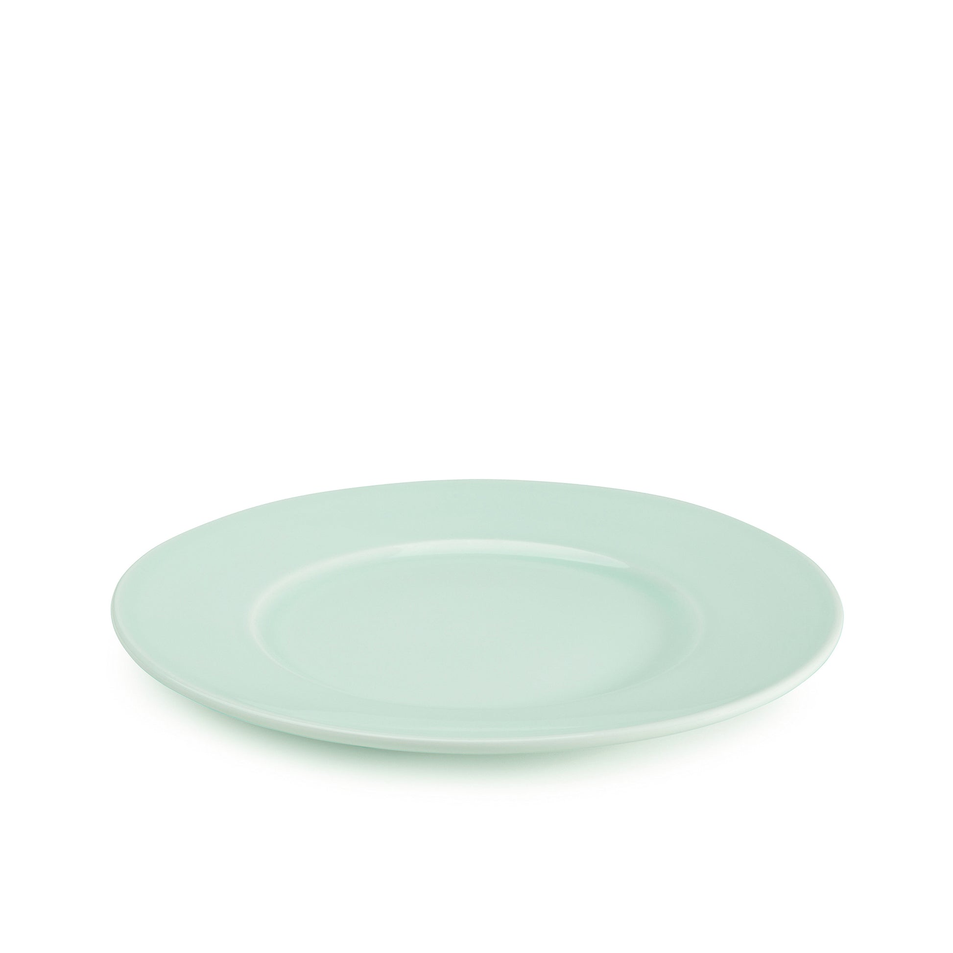 11 3/4" green celadon porcelain dinner plate, 30 degree angle view, media 1 of 4