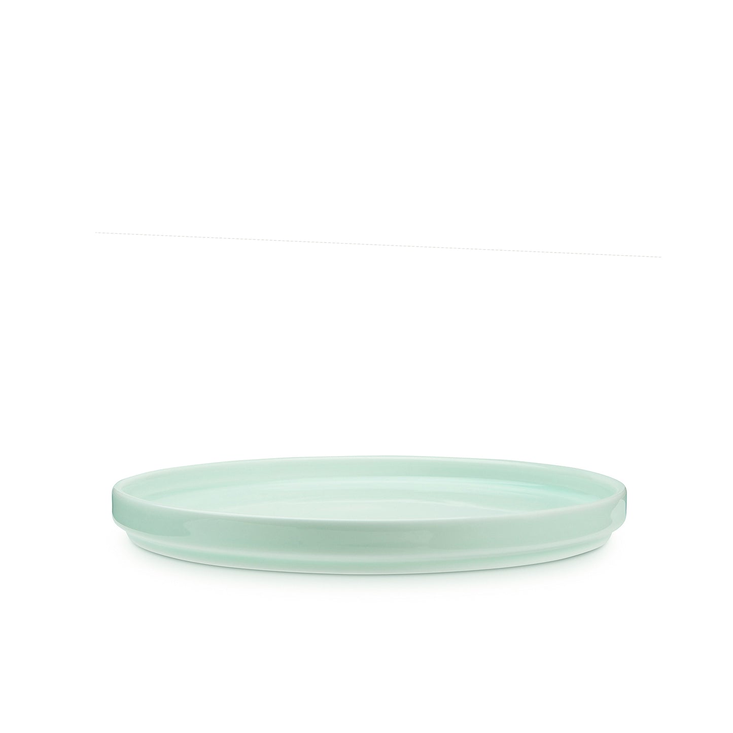 11" green celadon porcelain straight-sided dinner plate, 15 degree angle view, media 5 of 5