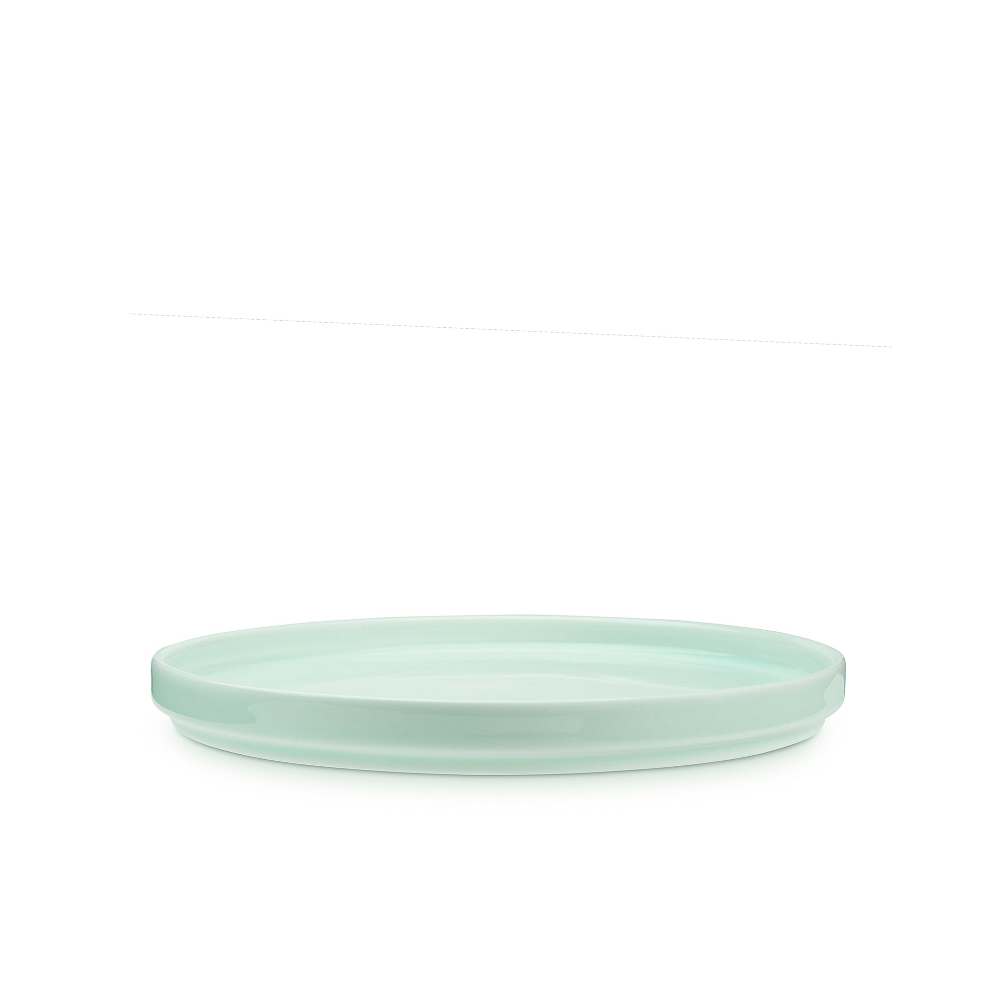 11" green celadon porcelain straight-sided dinner plate, 15 degree angle view, media 5 of 5