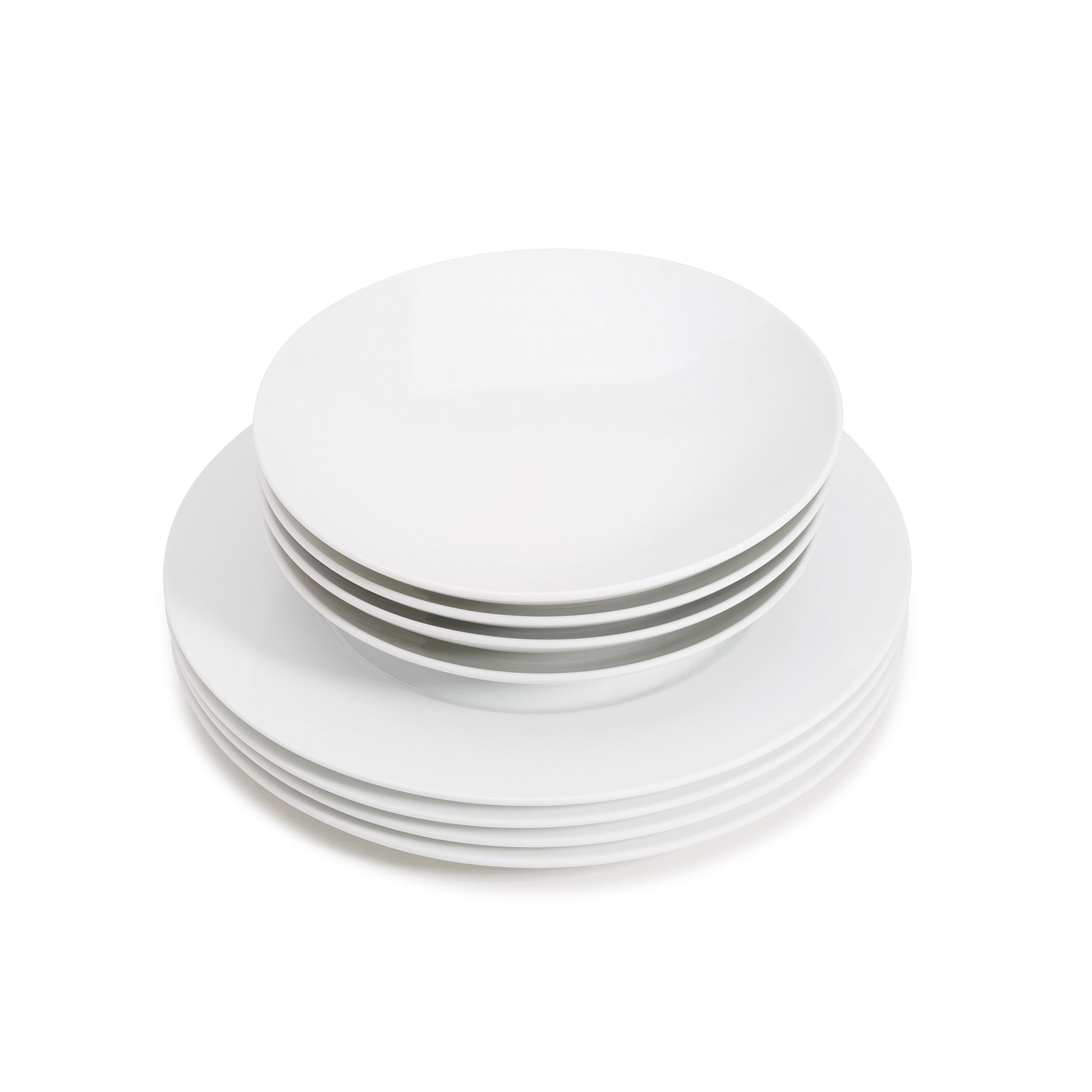 8 piece white porcelain dinnerware set, 11 3/4" wide rim dinner plates, 8" salad/soup bowls, media 4 of 4