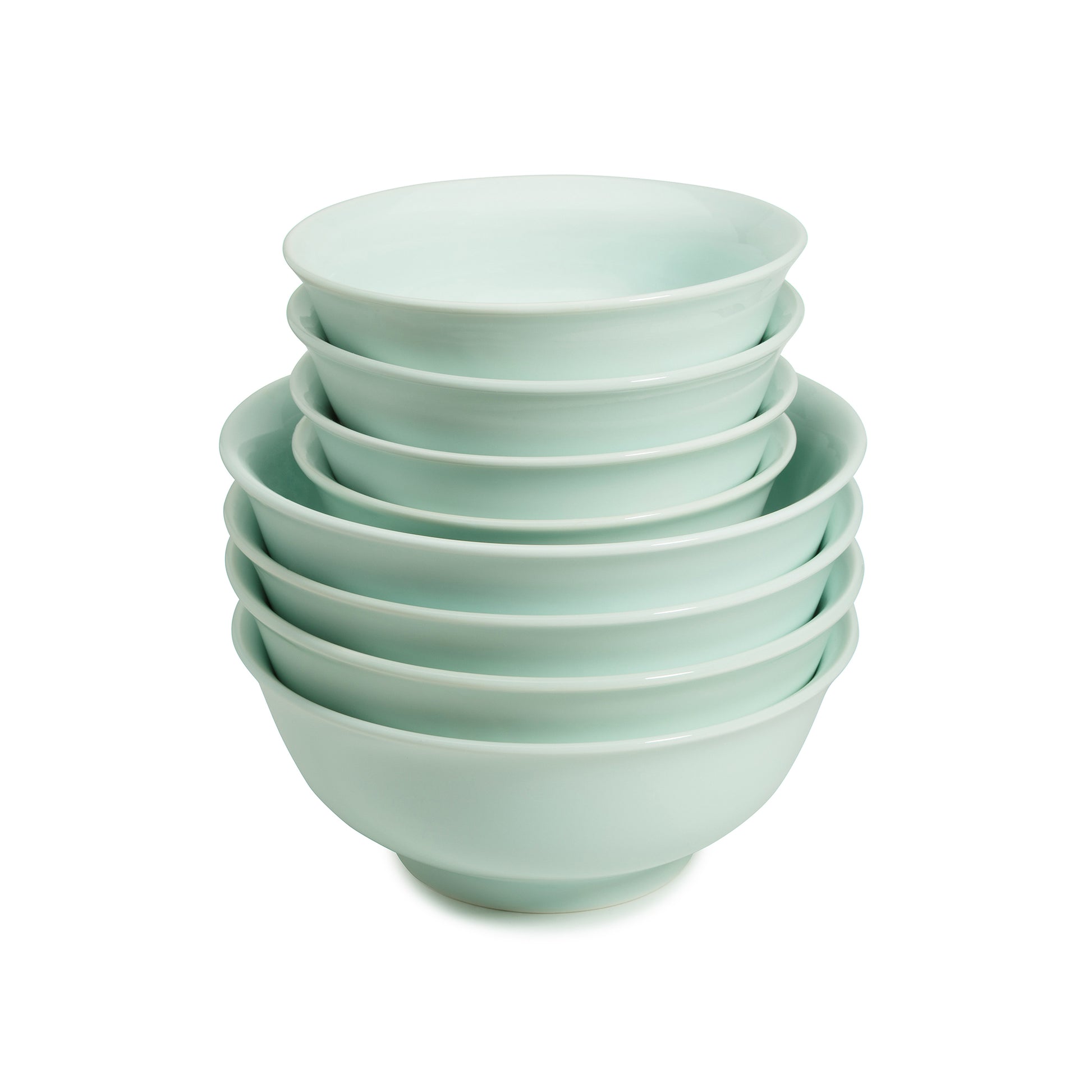 8 piece green celadon porcelain Zhengde bowl set, all stacked, media 2 of 4