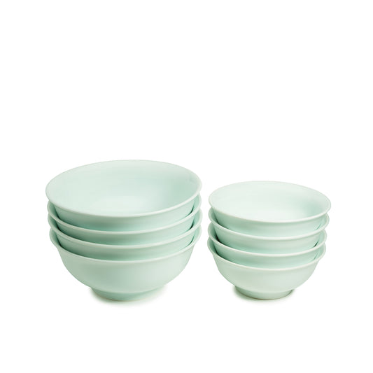 8 piece green celadon  porcelain Zhengde bowl set, media 1 of 4