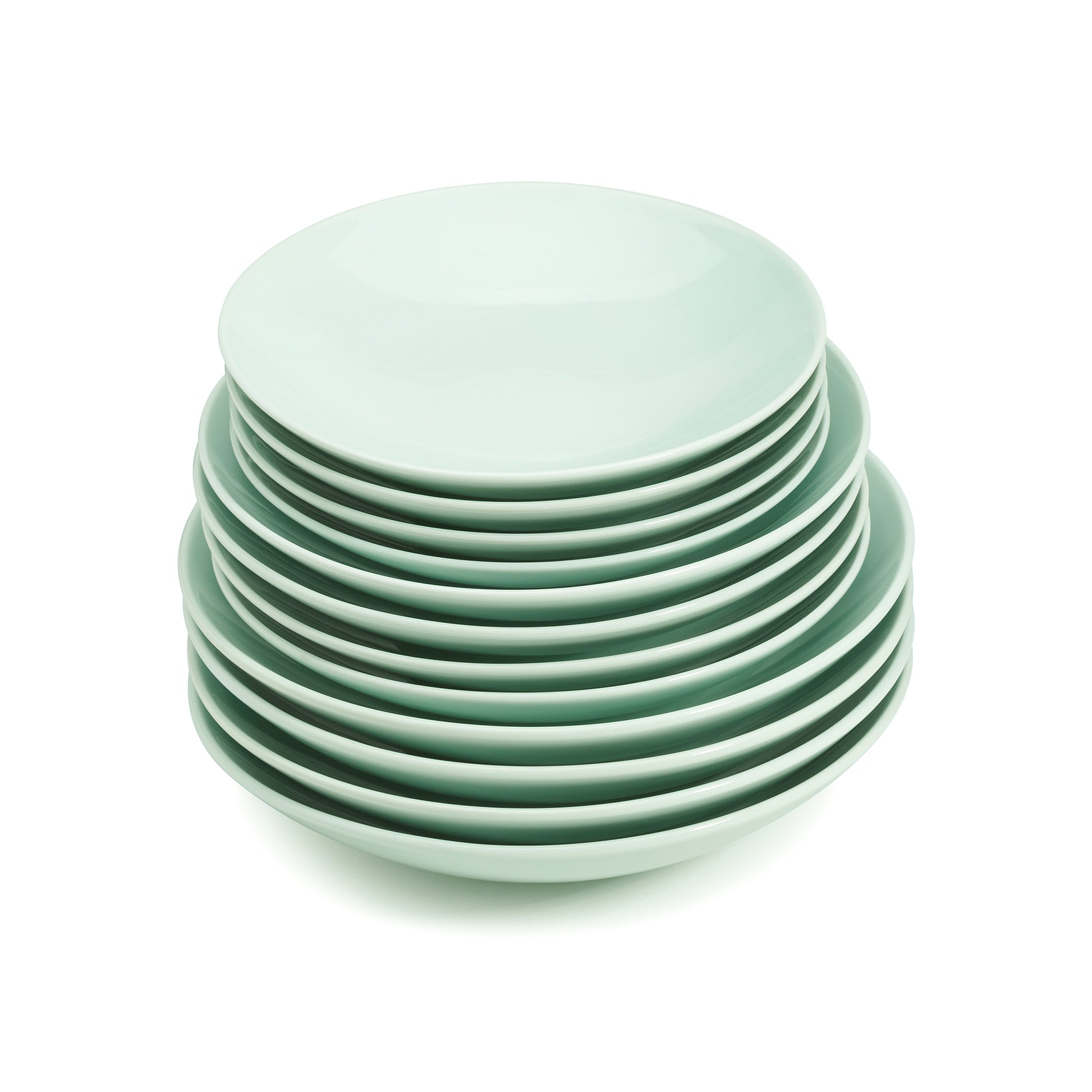 12 pieces green celadon porcelain coupe bowl set, all stacked, media 2 of 2