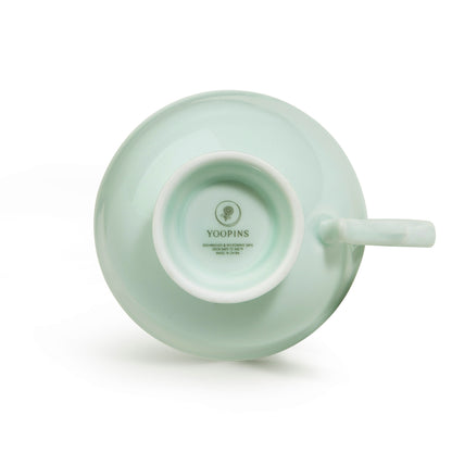 Celadon Glazed Porcelain Coffee Cup and Saucer