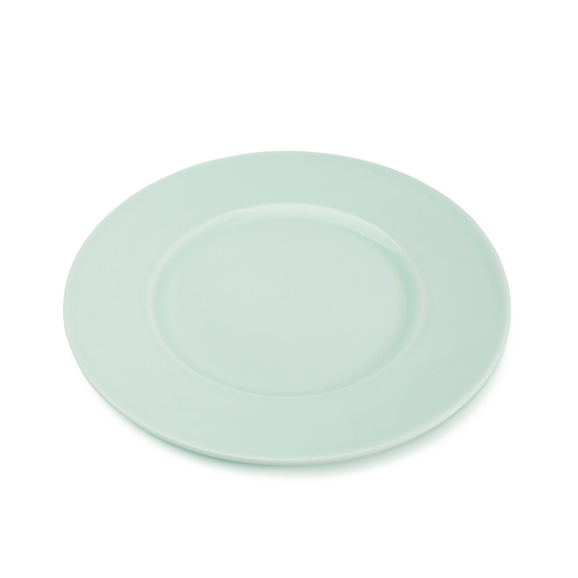 11 3/4" green celadon porcelain dinner plate, 45 degree angle view, media 3 of 4