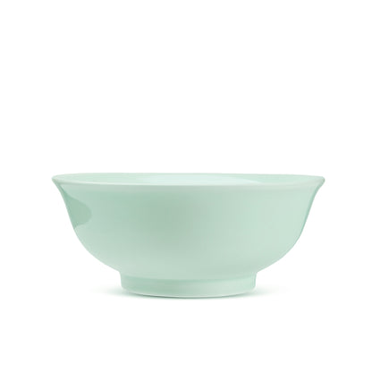 7" green celadon porcelain Zhengde bowl, Asian noodle bowl, front view, media 3 of 5